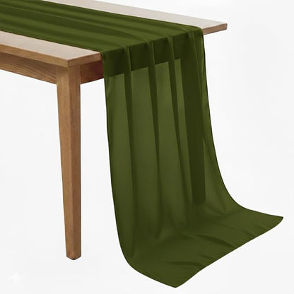 Pack of 20 | Olive Green | 10ft Chiffon Table Runner 29x120 Inches Long Romantic Rustic Sheer Gauze Runner for Wedding Bridal Shower Birthday Banquets Engagement Spring Easter Boho Decorations