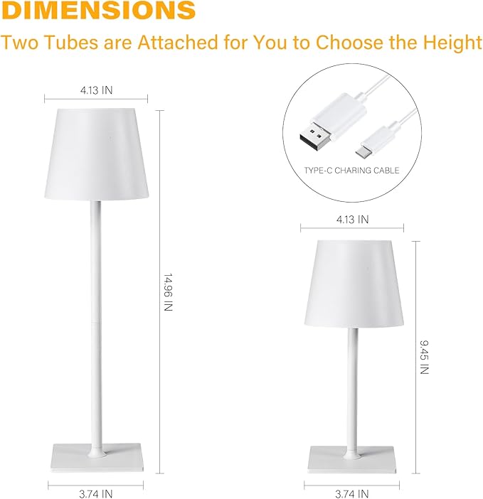 2 Pack Cordless Table Lamps, 3 Colors Stepless Dimming, 5000mAh Rechargeable Battery LED Desk Lamp for Bedroom/Couple Dinner/Desk/Cafe/Dining Room/Terrace