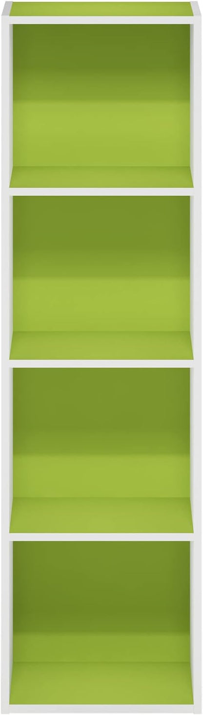 Furinno Luder Bookcase / Book / Storage, 4-Tier Cube, Green/White