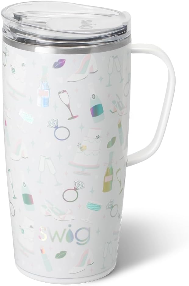 Swig Life 22oz Insulated Travel Mug with Handle & Lid, Bride to Be | Triple Insulated Stainless Steel - Handle & Lid Included - Keeps Coffee Hot or Cold - Cup Holder Friendly