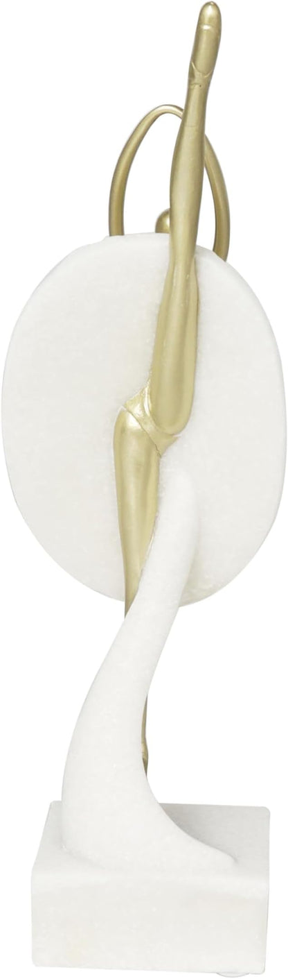 Deco 79 Polystone Dancer Decorative Sculpture Ballet Home Decor Statue with Gold Accents, Accent Figurine 4" x 4" x 14", Cream