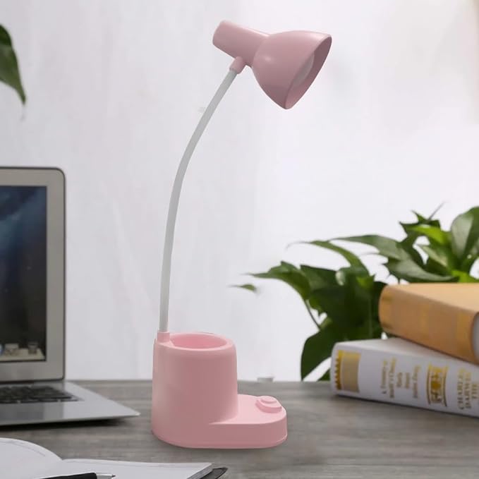Battery Operated lamp,Small Lamps for Small Spaces,Pink Desk lamp,kids battery lamps for tables,Cute pen holder for desk,360° Rotating Hose,Adjust The Angle of Light Source at Will,Led Desk Lamps
