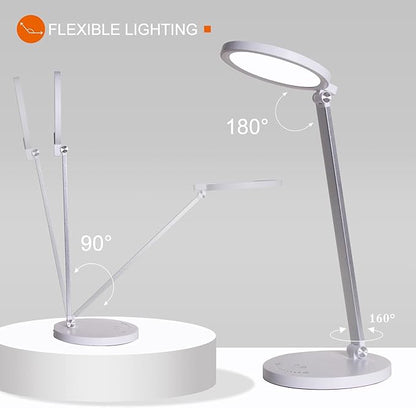 LED Desk Lamp, Aluminum Table Lamp, Dimmable Eye-Caring Table Lamp with 5 Lighting Models with 5 Brightness Levels, Touch Control and Memory Function, USB Charging Port, 8W, White……