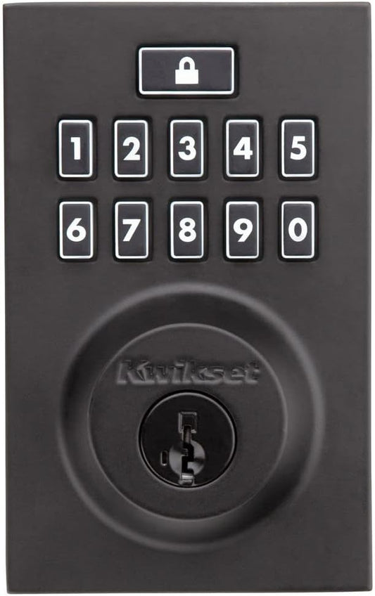 Kwikset 914 Contemporary Keypad SmartCode Electronic Deadbolt Smart Lock featuring SmartKey Security and ZigBee 3.0 Technology in Matte Black