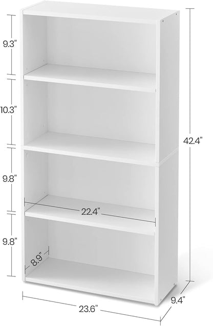 VASAGLE Bookshelf, 23.6 Inches Wide, 4-Tier Open Bookcase with Adjustable Storage Shelves, Floor Standing Unit, Cloud White ULBC164T14