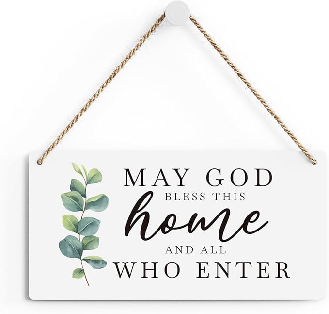 SENJIAN Christian Home Decor, Bless This Home Wall Decor, Modern Farmhouse Sign Scripture Printed Wood Sign Wall Art Religious Decoration for Office Bathroom Bedroom