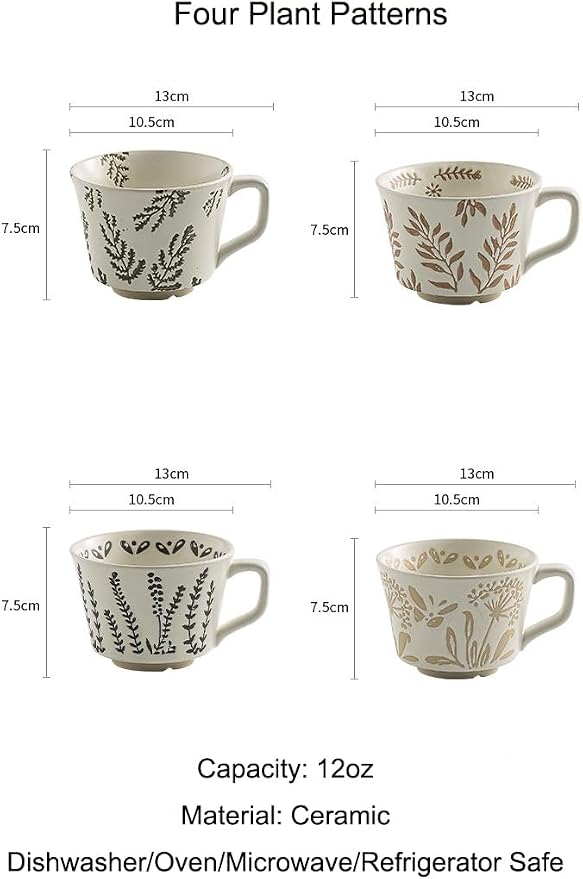 Handmade Ceramic Coffee Mug with Handle for Tea Latte,12 oz. Microwave Dishwasher Cup, Art Gifts Green Plant Leaf Mug, Cup for Coffee, Tea & Hot Chocolate, Cypress Leaves