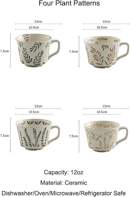 Handmade Ceramic Coffee Mug with Handle for Tea Latte,12 oz. Microwave Dishwasher Cup, Art Gifts Green Plant Leaf Mug, Cup for Coffee, Tea & Hot Chocolate, Cypress Leaves