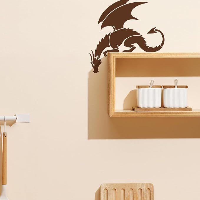 FINGERINSPIRE Dragon Painting Stencil with Paint Brush 11.8x11.8inch Pterosaur Drawing Template Dragon Pattern Stencil Corner Theme Decoration Template for Painting on Wood Wall Fabric Furniture