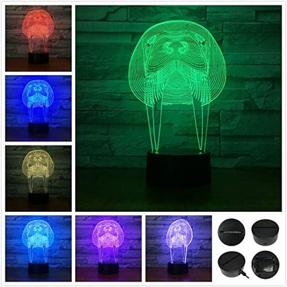 Animal Walrus Shape 3D Optical Illusion Lamp 7 Colors Change Timing Remote Control and Touch Button LED Night Light Gifts Toys