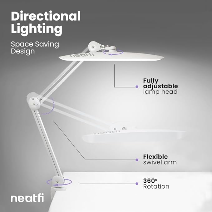 Neatfi XL 2,200 Lumens LED Task Lamp, 24W Super Bright Desk Lamp, 117 Pcs SMD LED, 4 Level Brightness, Dimmable, Task LED Light for Home, Office, Workbench (Non-CCT, White)