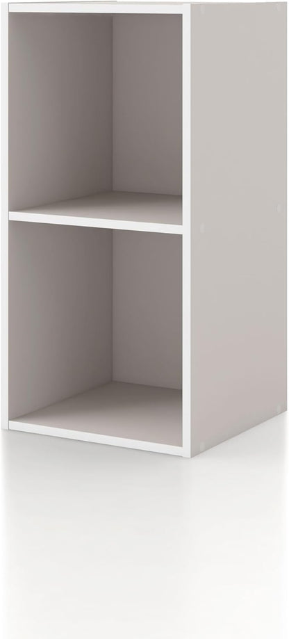 Apexa 2 Cube Storage Organizer Shelves, Stackable Wood Bookcase Fits Cubby Bins for Organization, Dorm Teen Room Decor & Home Office, Greige
