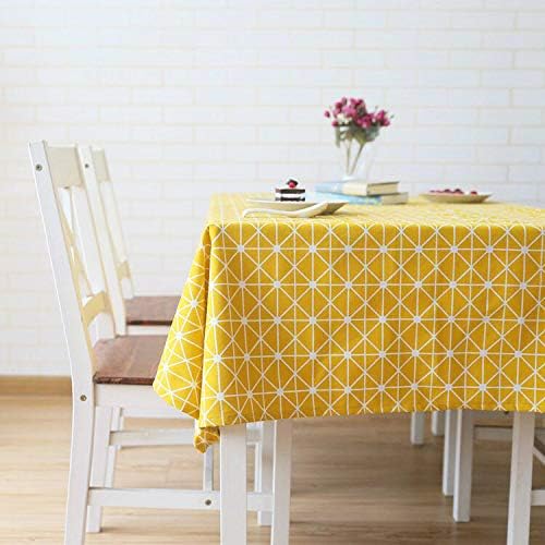 meioro Yellow Boho Table Cloth Rectangle Cotton Linen Nordic Twill Tablecloths Wrinkle Free Fabric Checkerboard Stripe Table Cloths Rustic Cover for Kitchen Dining Party Outdoor Picnic(55 x 98 Inch)