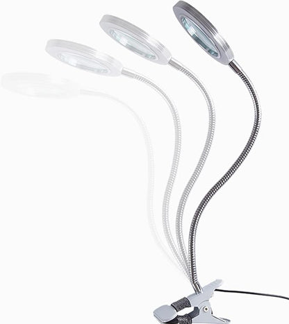 Magnifying Glass with Light and Stand, Desk Lamp LED light with USB Powered,Adjustable Flexible Gooseneck,clip on desktop & bed for Reading, Crafts;studio for Daily Hobbies Repairing.