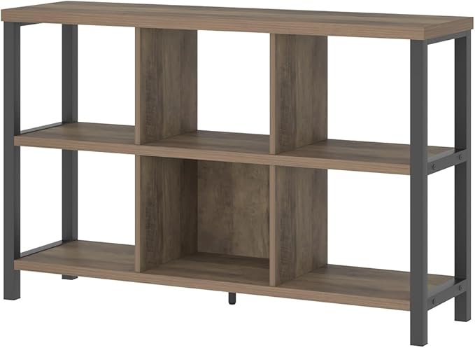 FOLUBAN 6 Cube Storage Organizer with Shelf, Industrial Horizontal Bookshelf, Low Cubby Bookcase for Living Room Bedroom, 47 Inch Oak
