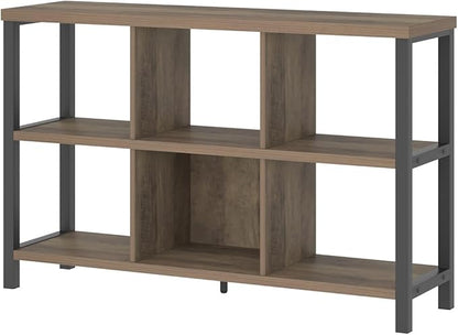 FOLUBAN 6 Cube Storage Organizer with Shelf, Industrial Horizontal Bookshelf, Low Cubby Bookcase for Living Room Bedroom, 47 Inch Oak