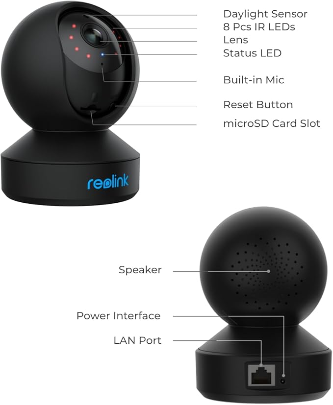 REOLINK 2K Indoor Security Camera E1(Black), 2.4G Wireless WiFi Baby/Pet Monitor with Phone app, 360 Degree Dog Camera with Person/Pet Detection, 2-Way Talk, Night Vision, Local Storage