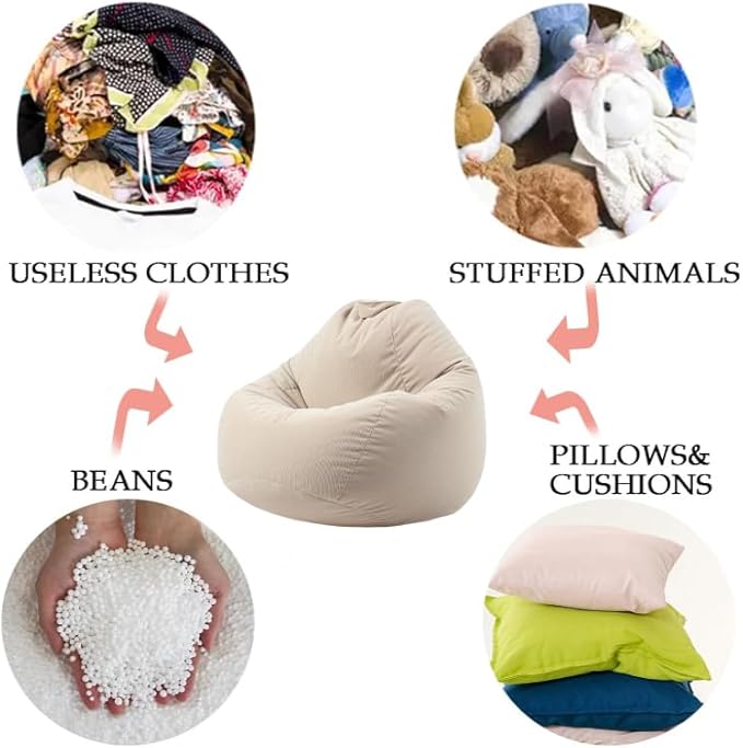 Stuffed Animal Storage Bean Bag Chair Cover (No Filler) Washable Ultra Soft Corduroy Bean Bag Cover for Organizing Plush Toys, Bean Bag for Adults