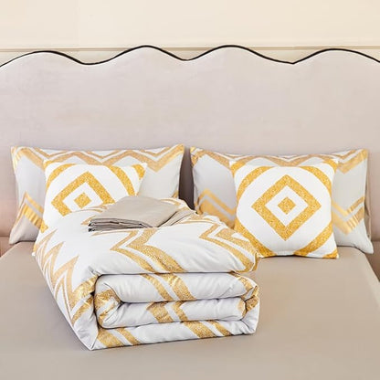 7PCS Gold and Grey Comforter Set,Grey Bedding Set Full Size,Metallic Blush and Grey Bedding Set Full,Bed in A Bag Full Comforter for Teen Girls Women,Bedroom Decoration Full 7Pcs