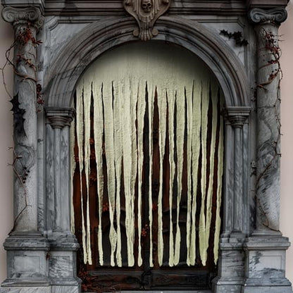 RunNico 2Pcs 85" x 60" Large Halloween Door Curtain Decoration, White Gauze Doorway Curtain, Creepy Cloth Strip Drape for Halloween Horror Theme Party Haunted House Costume Decor
