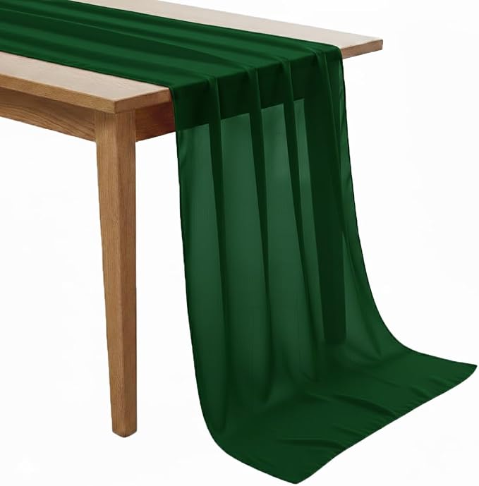 MDS Pack of 10 | Hunter Green | 10ft Chiffon Table Runner 29x120 Inches Long Romantic Rustic Sheer Gauze Runner for Wedding Bridal Shower Birthday Banquets Engagement Spring Easter Boho Decorations