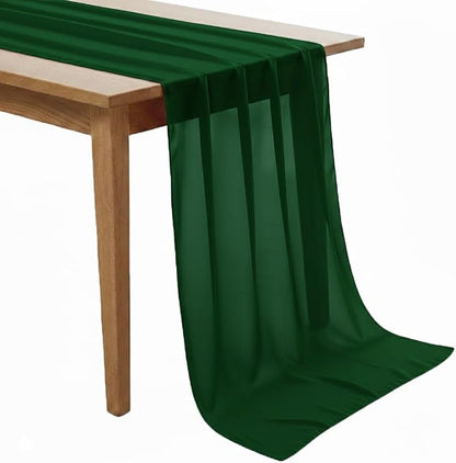 MDS Pack of 10 | Hunter Green | 10ft Chiffon Table Runner 29x120 Inches Long Romantic Rustic Sheer Gauze Runner for Wedding Bridal Shower Birthday Banquets Engagement Spring Easter Boho Decorations