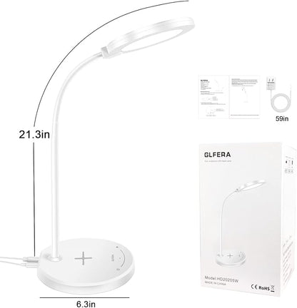 Desk Lamp, LED Desk lamp with USB Charging Port, 5 Lighting Modes 10 Brightness Levels, Sensitive Control Eye-Caring Office Lamp White