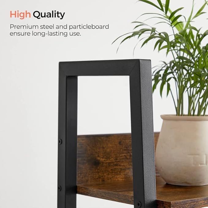 VASAGLE Bookshelf, 4-Tier Narrow Bookcase, Ladder Shelf for Home Office, Living Room, Bedroom, Kitchen, Rustic Brown and Ink Black ULLS108B01