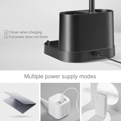 Mubarek Desk Lamps for Office Lamp 8W+3 Light Colors, USB Rechargeable & Dimmable Office Desk Lamp with USB Charging Port, 60LED+150Lumen LED Desk Lamps for Home Office Lamp LED Desk Light with Pen