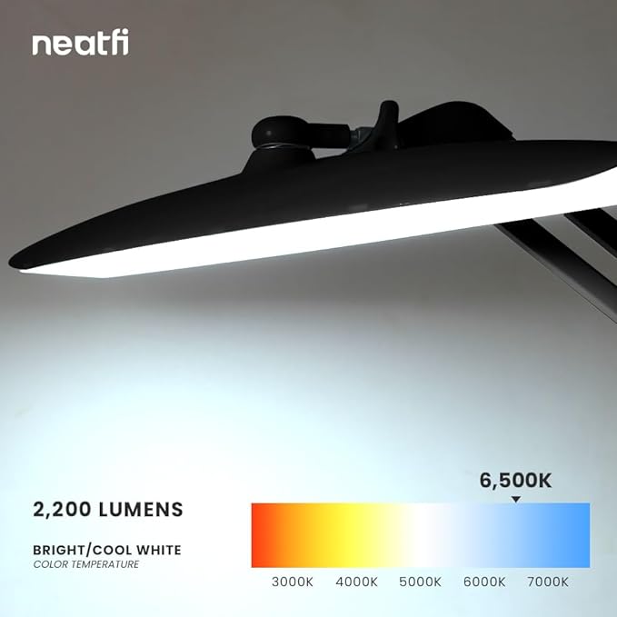 Neatfi XL 2,200 Lumens LED Task Lamp, 24W Super Bright Desk Lamp, 117 Pcs SMD LED, 4 Level Brightness, Dimmable, Task LED Light for Home, Office, Workbench (Non-CCT, Black)
