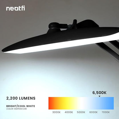 Neatfi XL 2,200 Lumens LED Task Lamp, 24W Super Bright Desk Lamp, 117 Pcs SMD LED, 4 Level Brightness, Dimmable, Task LED Light for Home, Office, Workbench (Non-CCT, Black)