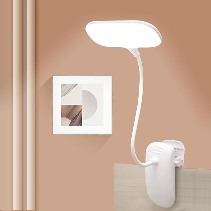 LED Desk Lamp with Clamp, Eye-Caring Clip on Lights for Home Office, 3000mAh Rechargeable Battery Operated Table Lamps,3 Lighting Modes & Brightness Dimmer Light for Kids Students