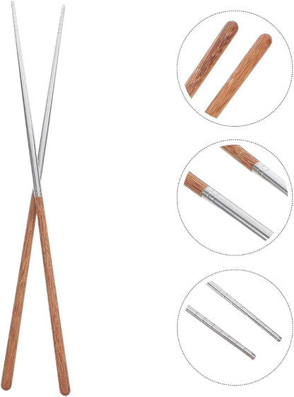Kichvoe 15.75 Inch Long Cooking Chopsticks, Stainless Steel with Wooden Handle, Non-Slip Utensil for Chinese Cooking, Hot Pot, BBQ, Noodles and Deep Frying, 1 Pair