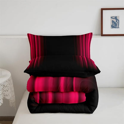 Feelyou Geometric Abstract Ombre Bedding Bed Set Men Adults Teens Vibrant Red Black Striped Comforter Set Kids Boys Girls Simple Modern Comforter Collection 2Pcs Twin Size Boys