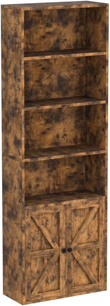 oneinmil 6 Tier Bookshelf and Bookcase Set of 2,Wooden Bookshelves with Cabinet Doors, Floor Bookshelves and Office Storage Cabinets for Home Office, Living Room,Brown