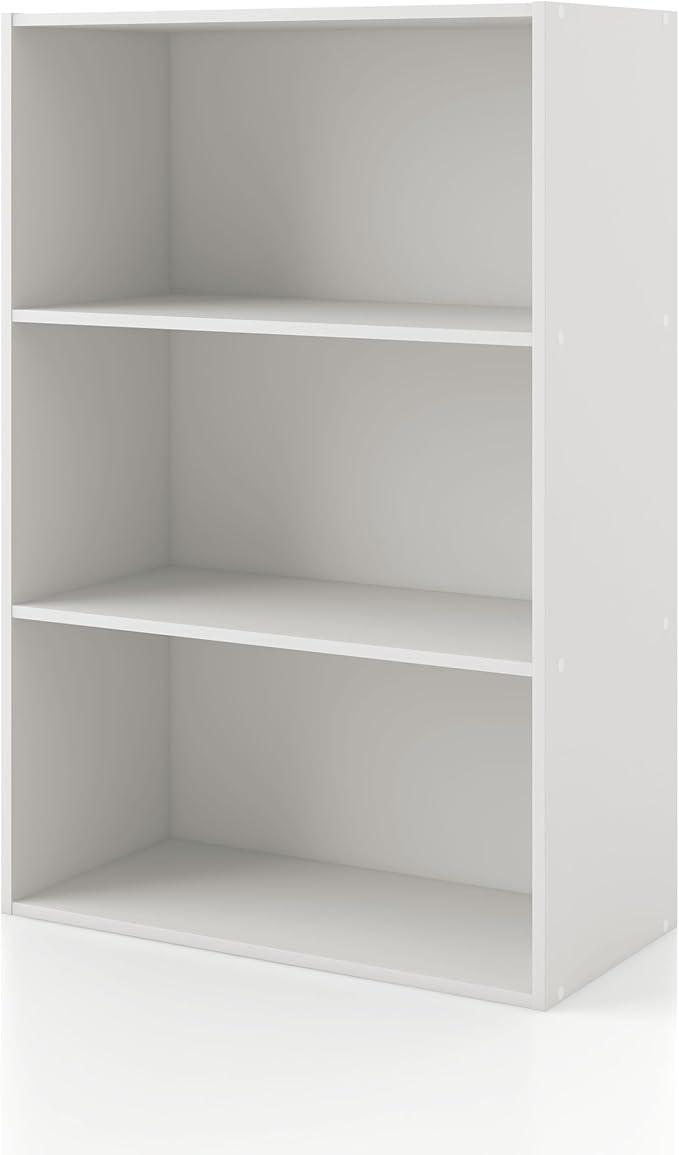 Apexa 3-Tier Cube Storage Organizer Shelves, Stackable Wood Bookcase Fits Cubby Bins for Organization, Dorm Teen Room Decor & Home Office, White