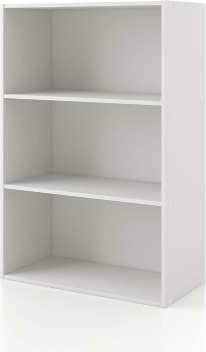Apexa 3-Tier Cube Storage Organizer Shelves, Stackable Wood Bookcase Fits Cubby Bins for Organization, Dorm Teen Room Decor & Home Office, White