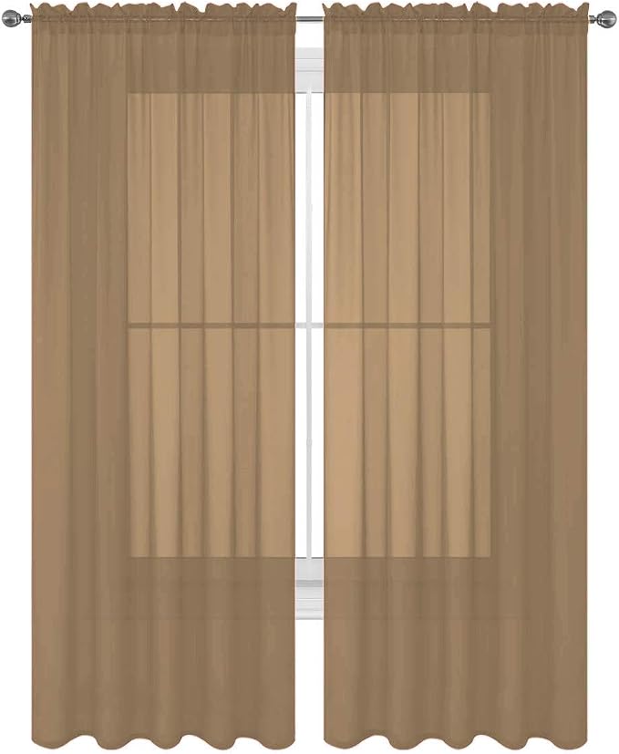 2 Piece Solid Elegant Sheer Curtains Fully Stitched Panels Window Treatment Drape (54" X 54", Taupe)
