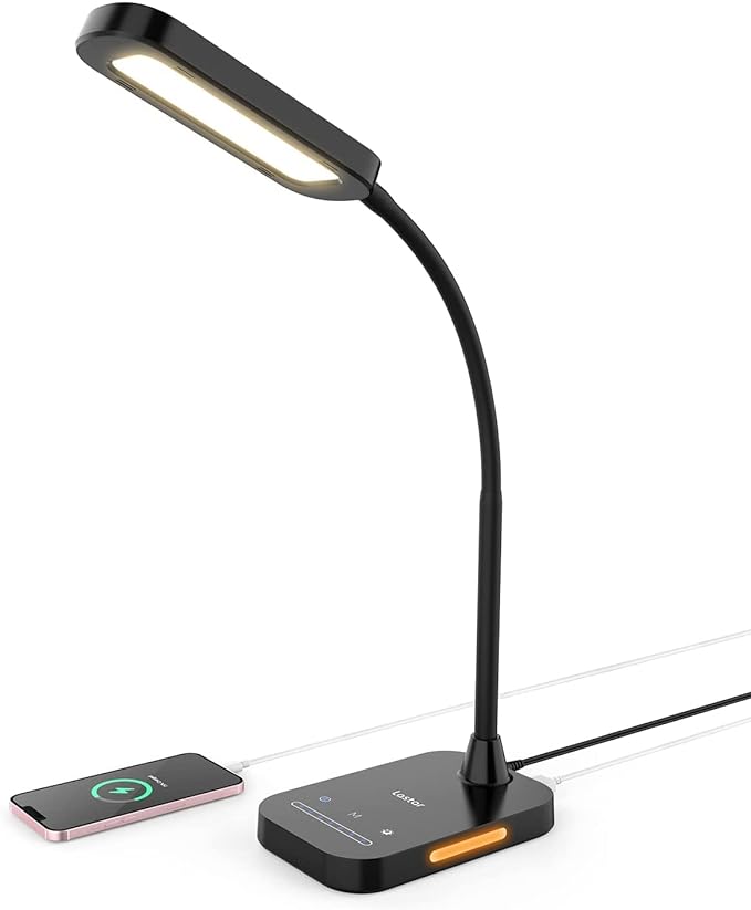 LASTAR LED Desk Lamp, 12W Flexible Gooseneck Table Lamp, Office Desk Light with Night Light, USB Port, Touch Control, 5 Color Temperatures & 7 Brightness Levels, Memory Function for Home Office