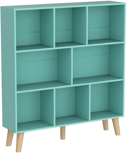 LEYAOYAO 8 Cube Bookshelf 3-Tier Bookcase with Legs, Mint-Green Kids Book Shelf Cute Storage Organizer, Large Open Toy Shelves Modern Bookshelves,Display Bookcases for Bedroom,Living Room,Nursery