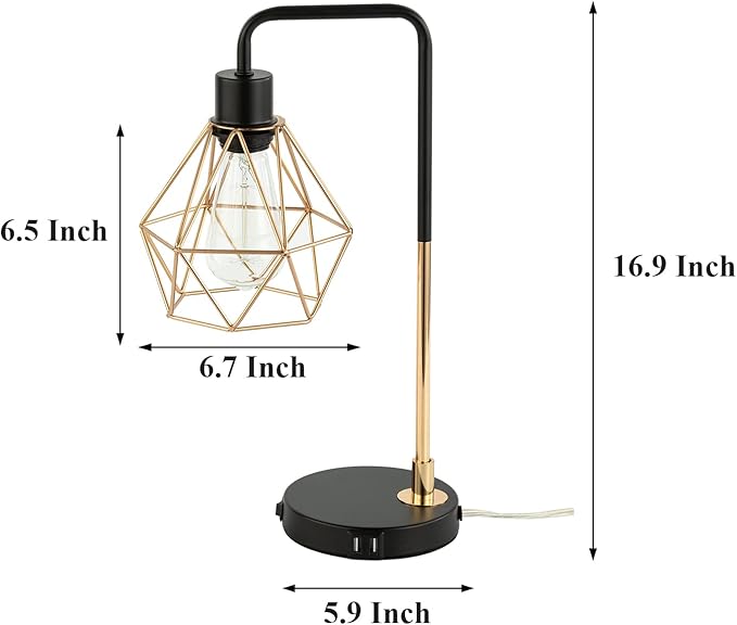 COTULIN Set of 2 Touch Control Black Gold Table Lamp,Modern Industrial Desk Lamp with 2 USB Charging Ports,3-Way Dimmable Bedside Nightstand Cage Reading Lamp for Bedroom Living Room Office Study