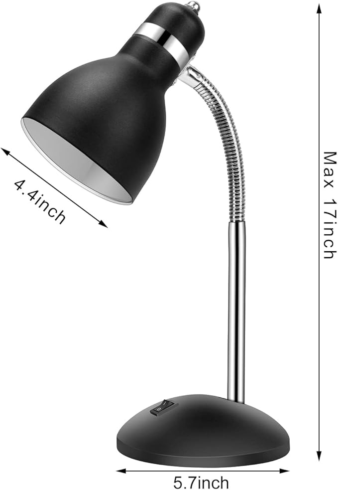 Table Lamp, Small Desk Lamp with Flexible Gooseneck, Adjustable Study Lamp with ON/Off Switch, Nightstand Lamp for Dorm Room, Bedroom, Classroom, College