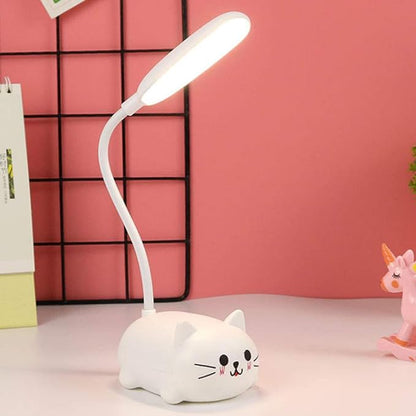 Kids Lamp, LED Desk Lamp for Kids, Cute Cat Lamp Kawaii Desk Accessories, Flexible Gooseneck Eye-Care Cartoons Small Desk Lamp Girls Gifts (White)