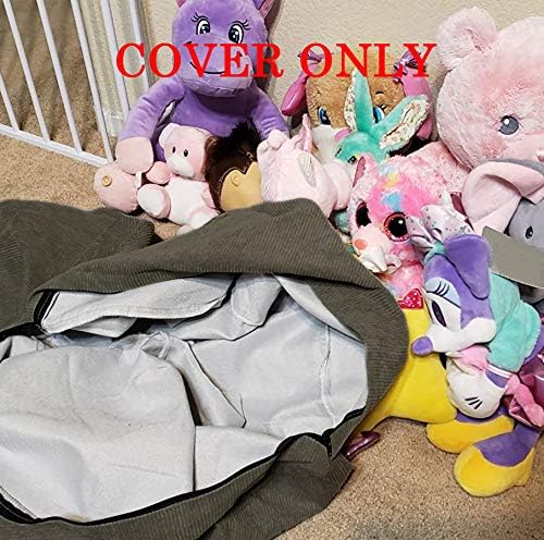 Stuffed Animal Storage Bean Bag Chair Cover (No Filler) for Kids .Soft Premium Corduroy Stuffable Beanbag for Organizing Children Plush Toys or Memory Foam Small 100L (Warm Grey)