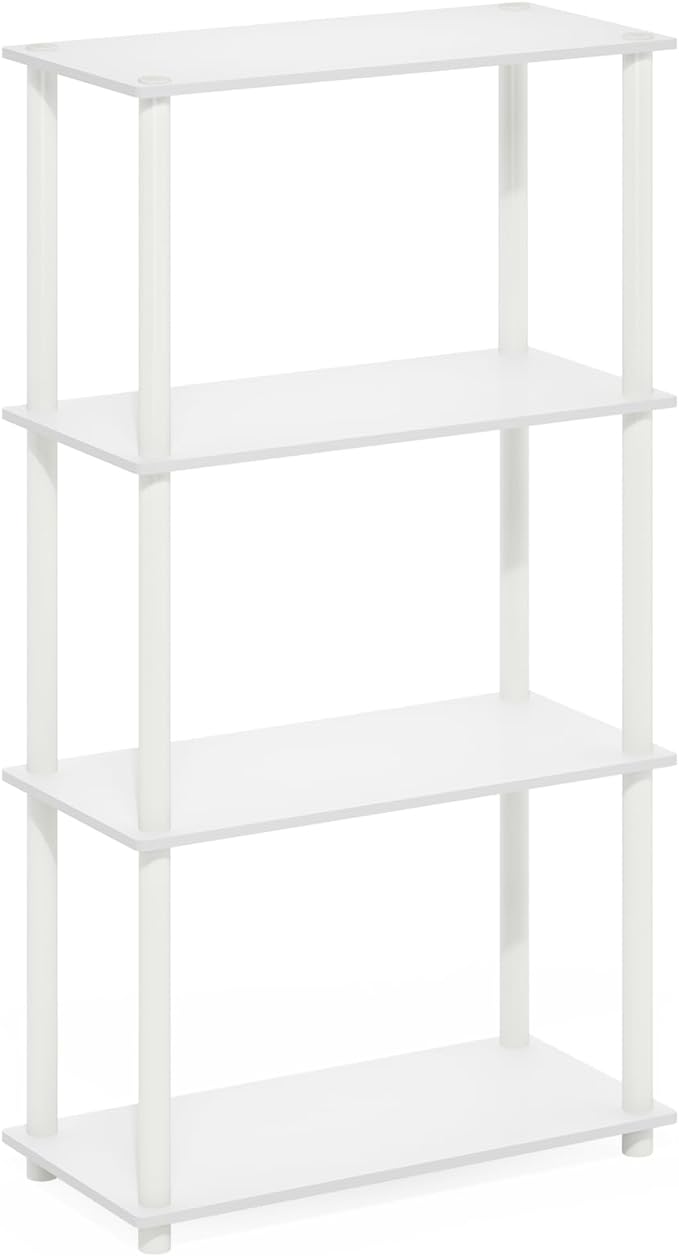 Furinno Turn-N-Tube 4-Tier Multipurpose Shelf Display Rack, White/White