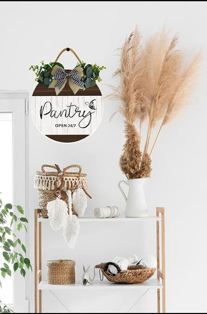Uptell 11" Farmhouse Pantry Signs Pantry Open 24/7 Wall Door Decor Farmhouse Pantry Wall Decoration,Wood Wall Hanging Plaque Sign for Pantry Room Kitchen Decor 11 Inch