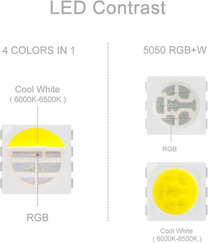 BTF-LIGHTING 5050 RGBW RGB+Cool White(6000K-7000K) 4 Colors in 1 LED Tape Light DC12V 5m 16.4ft 60LED/m Multi-Colored IP30 White 12mm PCB for Bedroom Kitchen Home Decoration(No Adapter or Controller)