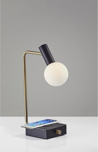 Adesso 3214-01 Windsor LED Desk Lamp Wireless Charging, 7W LED, 5W QI, USB Port, Indoor Lighting Lamps,Black