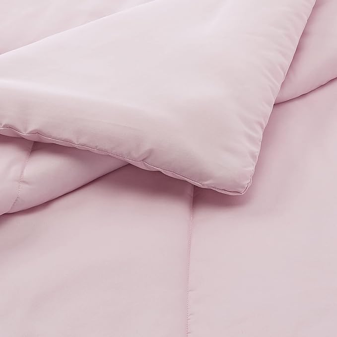 Amazon Basics Kid's 2 Piece Comforter and Pillow Sham Set, Soft, Easy Wash Microfiber, Twin, Light Pink, Solid