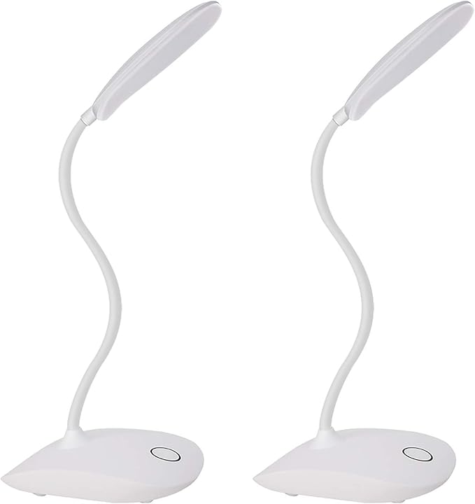 DEEPLITE LED Desk Lamp with Flexible Gooseneck 3 Level Brightness, Battery Operated Table Lamp 5W Touch Control, Compact Portable lamp for Dorm Study Office Bedroom(Set of 2)